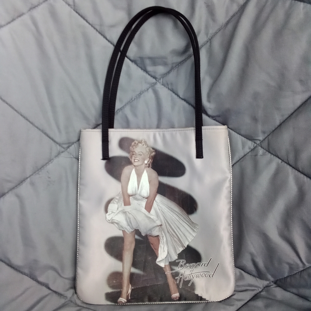Marilyn Monroe Bernard of Hollywood Photo Tote Bag Quality Padded Silver Satin